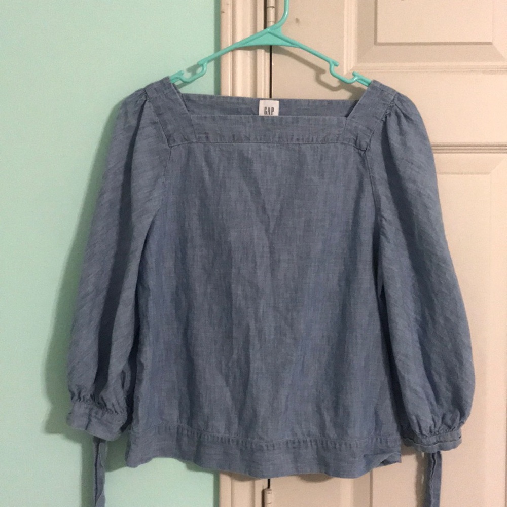 GAP Square Neck Puff Bow Sleeve Blouse